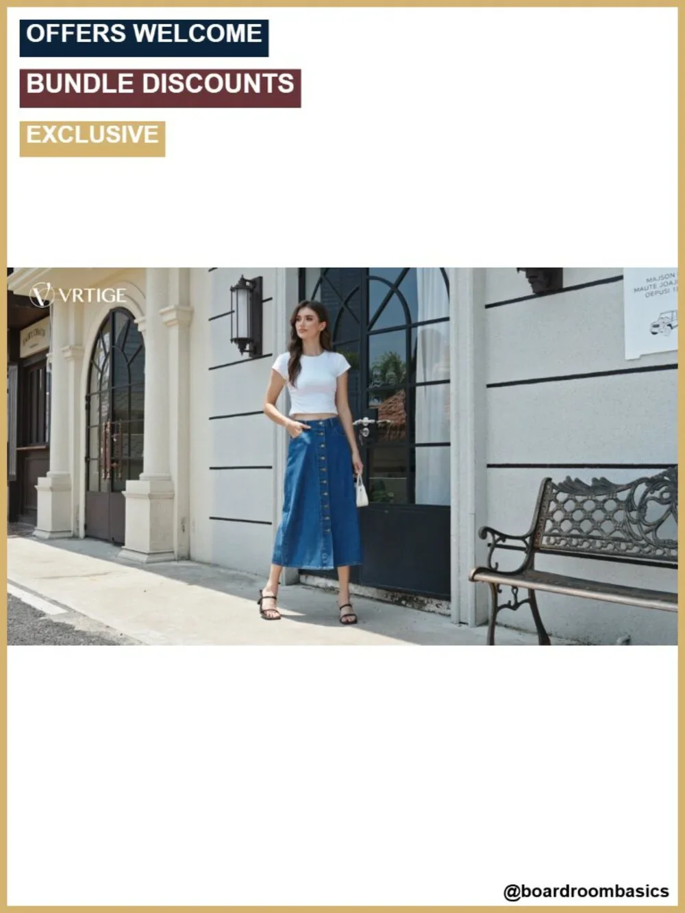 Button Front A-Line Midi Denim Skirt with Pockets